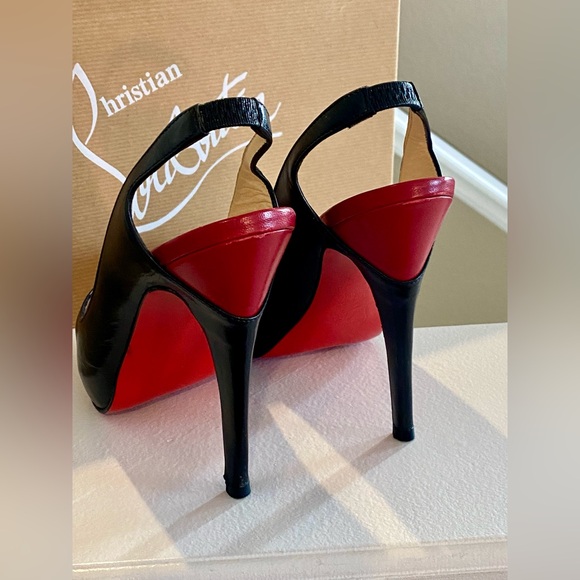 🔥 Christian Louboutin Black Leather Platform Peep Toe Heels Pumps Shoes 🔥 - Picture 4 of 10